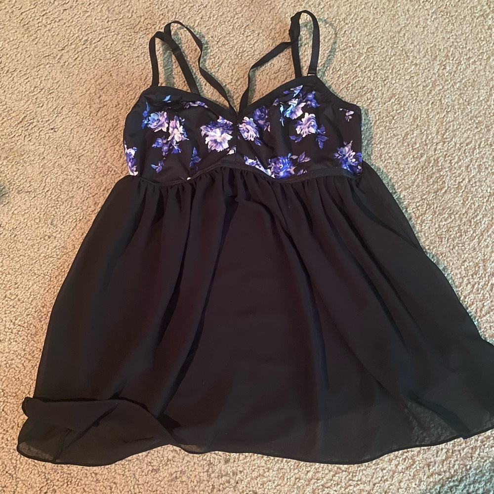 Blue and black floral babydoll lingerie